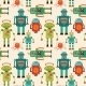 Seamless Pattern Background With Cute Retro Robots - GraphicRiver Item for Sale