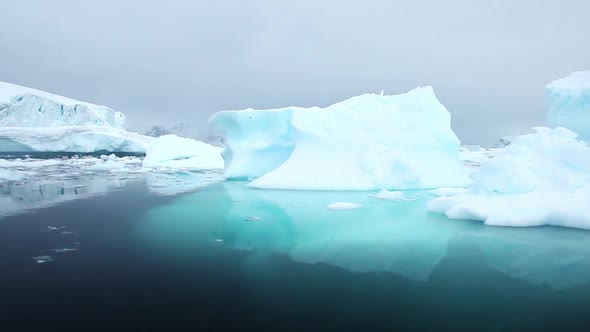 Sailing past icebergs in Antarctica.
