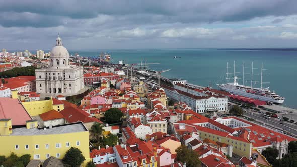 Aerial View Over the Historic Alfama District of Lisbon