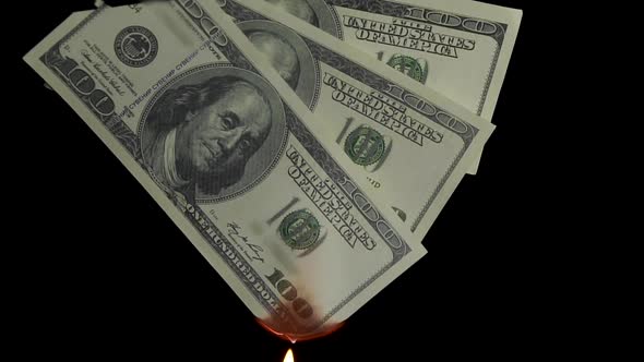 Slow Motion of Dollars Money on Fire Lost Money