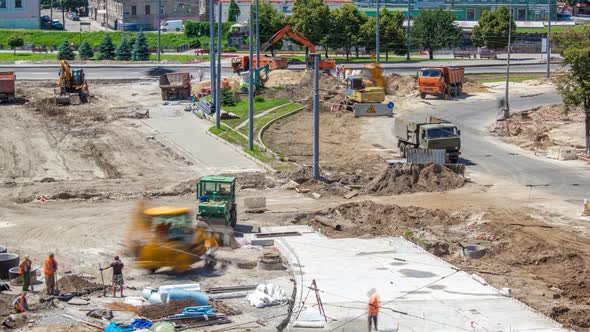 Work Bulldozer on the Construction of a Road Timelapse