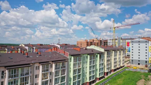 Aerial flight over new constructions development site