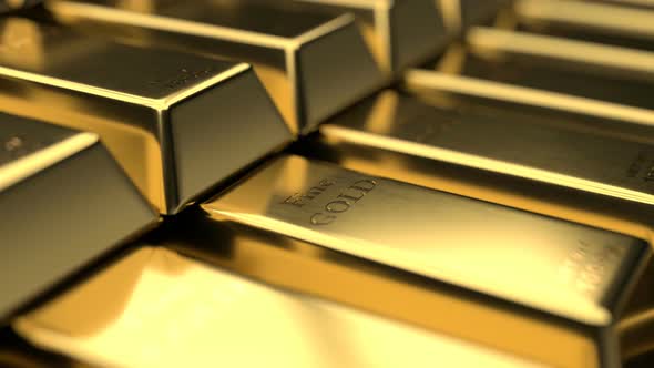 Close Up View of Fine Gold Bars with Play of Light and Shadow