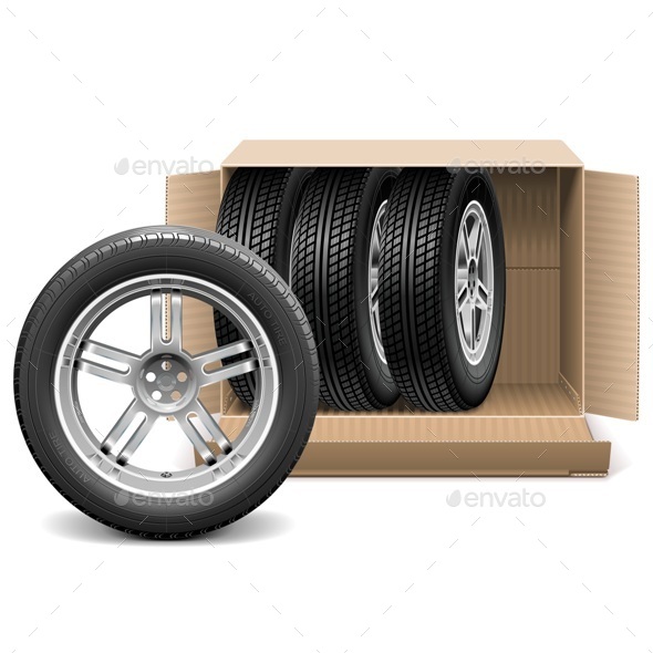 Vector Car Wheels in Carton Box
