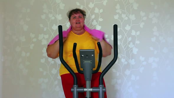 Overweight Woman Exercising On Trainer Ellipsoid 4