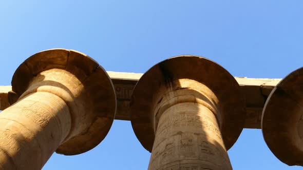 Top Of Columns In Karnak Temple  Ancient Egypt Hieroglyphics - Pan View 2