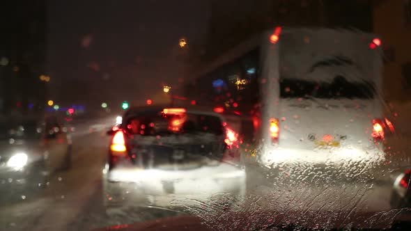 Traffic Jam In The Snow - View From Car 2