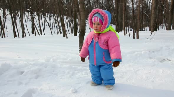 Baby Girl Walking In Winter Park 5