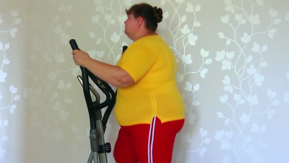 Overweight Woman Exercising On Trainer Ellipsoid 1 alt