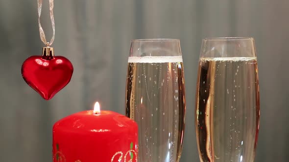 Valentines Day - Glasses  Champagne  Heart And Candle