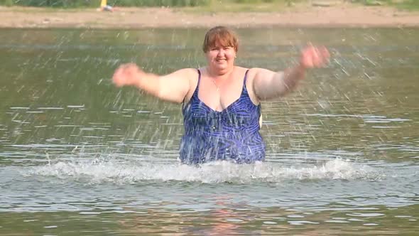 Woman  Overweight Bath In River 1