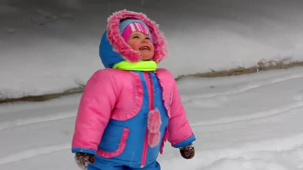 Baby Girl Walking In Winter Park 3