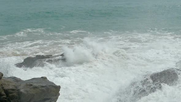 Big Waves Crashing On Stone Beach - 2