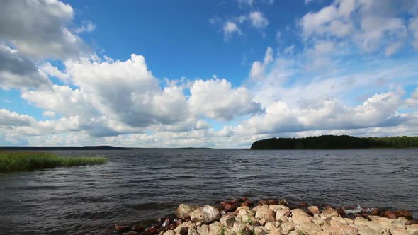 Landscape  Vuoksa Lake In Russia -  Clouds And Realtime Water