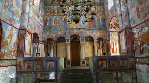 Interior Of The Temple  Ancient Paintings In Rostov Veliky - Golden Ring Of Russia, Tilt View 1