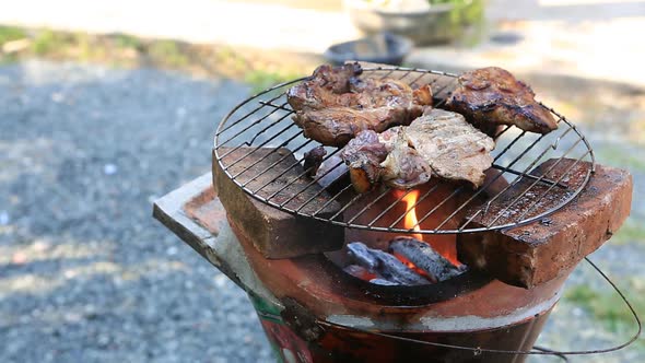 Bar-B-Q Or Bbq With Kebab Cooking. Coal Grill 5