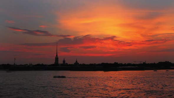 Sunset Over Peter And Paul Fortress In Saint-Petersburg Russia