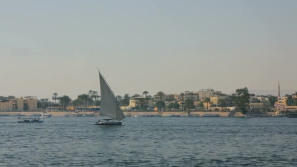 Boats On Nile River In Luxor, Egypt alt