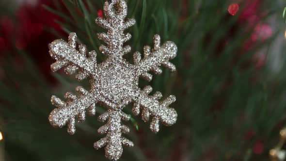 Decorative Snowflake On Christmas Tree Decorated  Flashing Garlands 2