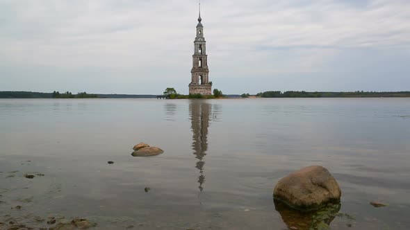 Famous Flooded Belfry On The Volga River In Kalyazin, Russia 2