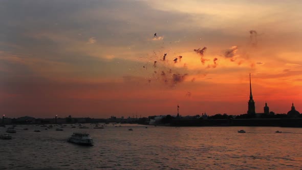 Firework At Sunset Over Peter And Paul Fortress In Saint-Petersburg Russia - 2