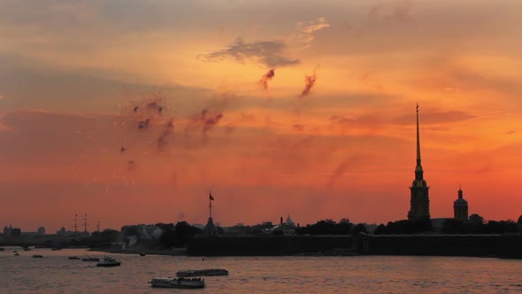 Firework At Sunset Over Peter And Paul Fortress In Saint-Petersburg Russia 2