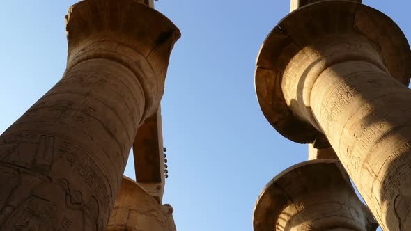 Top Of Columns In Karnak Temple  Ancient Egypt Hieroglyphics - Tilt View