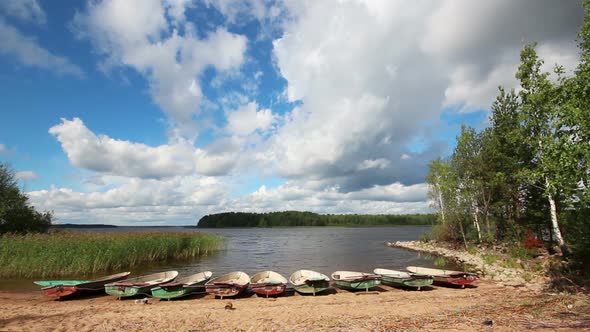 Landscape  Boats On Lake