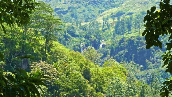 Mountain Landscape  Waterfall In Sri Lanka