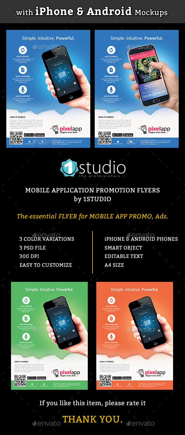 Mobile App Flyers with iPhone & Android Mockup