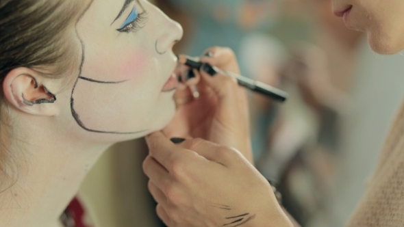 Make-up Artist Paints Elements Of The Make-up On