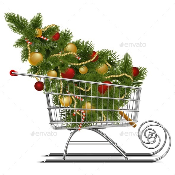 Vector Supermarket Sled with Christmas Tree