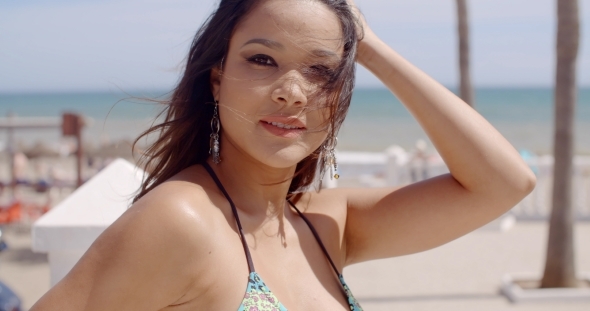Beautiful Girl In Bikini Posing On Seaside