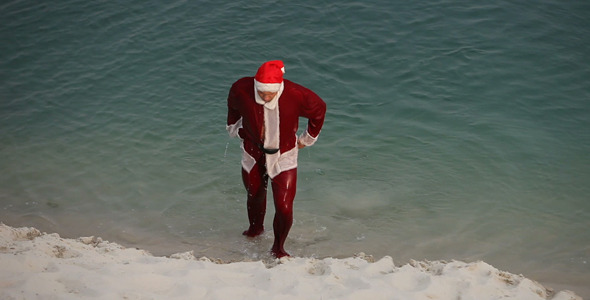 Santa Getting Out of Water