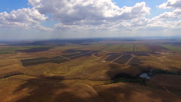 Aerial View Of Solar Power Stations Amidst