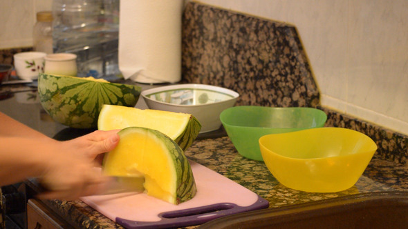 Slicing Yellow Watermelon Quickly