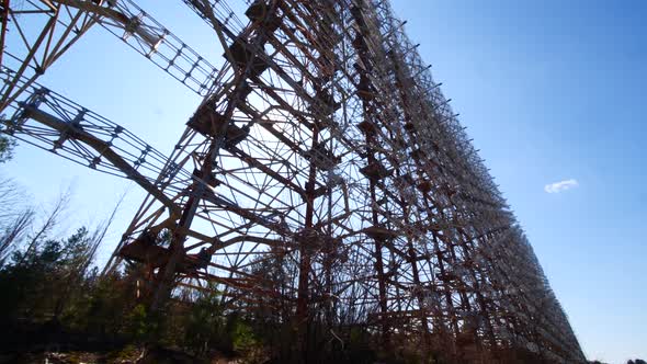 Radar Duga lens flare, large metal military equipment structure, Chernobyl