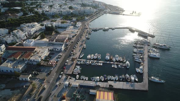 Parikia on the island of Paros in the Cyclades in Greece seen from the sky