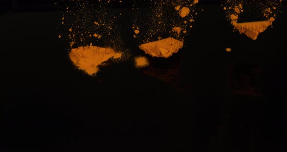 Turmeric, curcuma longa, Powder falling against Black Background, Indian Spice, Slow Motion 4K