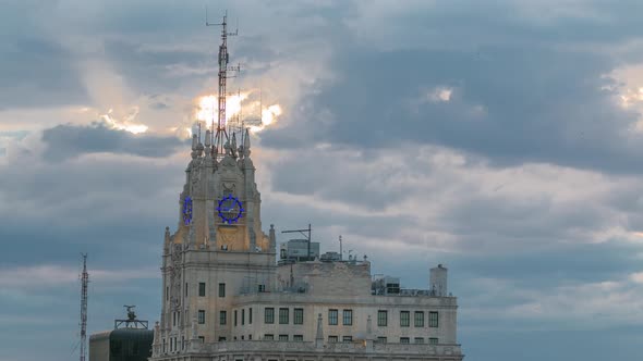 Telefonica Building Is a Manhattanstyle Skyscraper at Gran Via Timelapse Madrid Spain