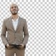 Smiling young man making business presentation, Alpha Channel - VideoHive Item for Sale