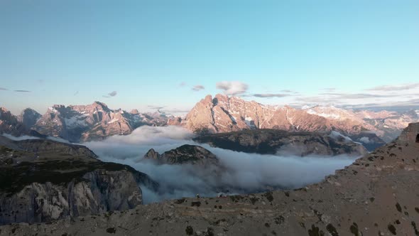 Aerial Hikers Camp In Dolomites Mountains in Italy