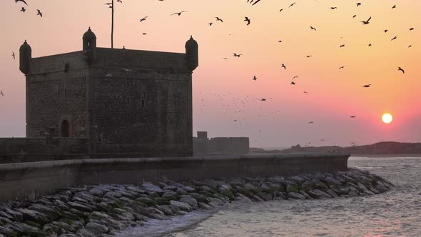 Essaouira Fort Silhouette at Sunset in Morocco