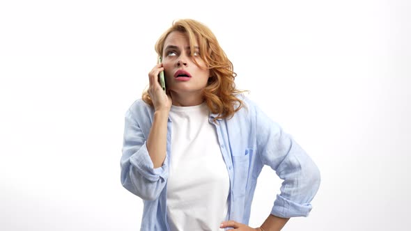 Disgruntled Woman Feel Upset While Phone Conversation Discontent