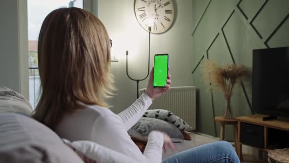 Woman at Living Room Use Smartphone for Video Call