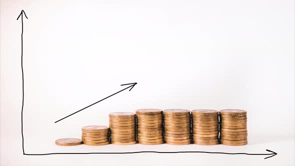 Isolated Coin Step Graph Against Black Arrow Pictures