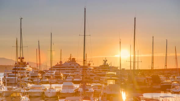 Beautiful Sunrise Over the Harbor in Monaco Timelapse