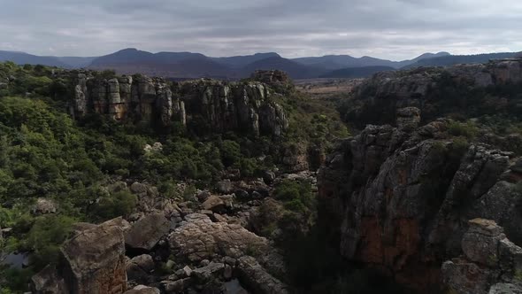 Aerial view over the Treur River in Mpumalanga, south africa that forms part of the Blyde River cany