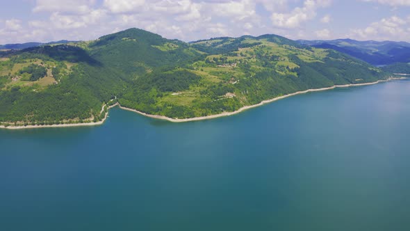 Aerial View on Beautiful Artificial Mountain Lake Zlatar in Serbia