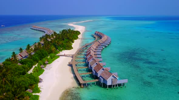 Aerial drone nature of tropical lagoon beach by sea with sand background